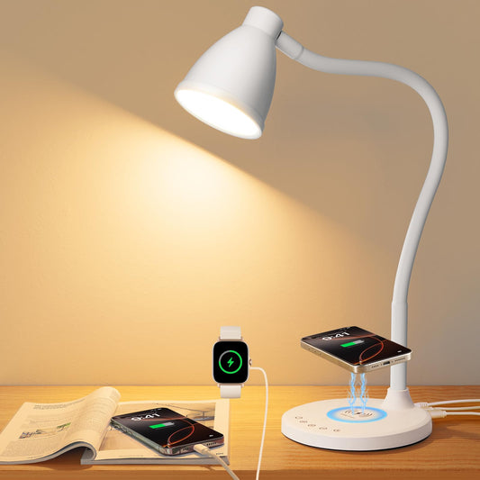 Smart Desk Lamp with wireless charging - white background